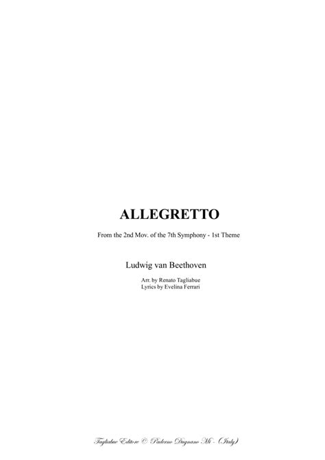 ALLEGRETTO - From The 2nd Mov. Of The 7th Symphony - 1st Theme - Arr. For SATB Choir And Piano (or S